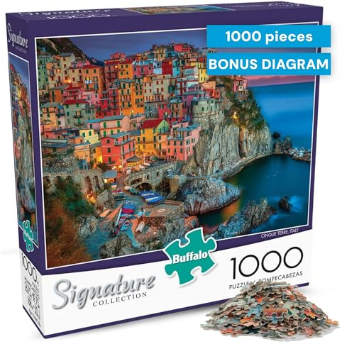 Buffalo Games - Cinque Terre 1000 Piece Puzzle for Adults - Jigsaw Puzzles - Challenging Italy Coastal Scene with Poster - Peter Stewart Photography