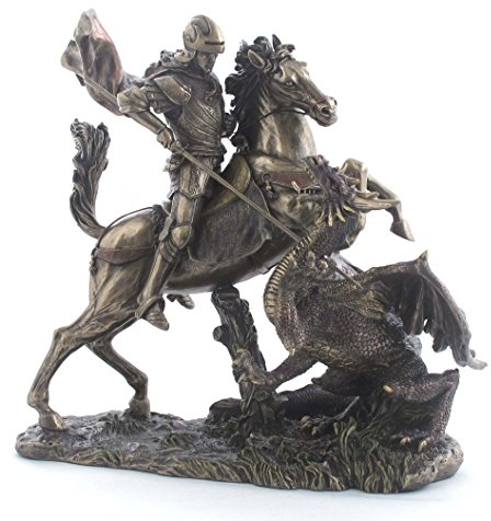 US Dekofigur Saint George der Drachentöter, Kaltguss, Bronze, 29 cm