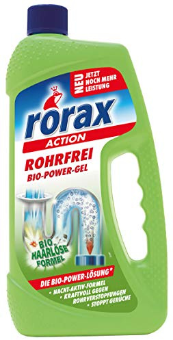 Rorax Rohrfrei Bio-Power-Gel, umweltschonend, sicher für Abflussrohre und Dichtungen, 1000 ml, 1er Pack