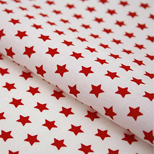 Stoff Meterware Sterne Stars 8 mm - 1 Meter, Deko, Kinder, Winter, Weihnachten, Baumwollstoff, Kinderstoff, Sternestoff, Basteln, Nähen (Rot auf Weiß)