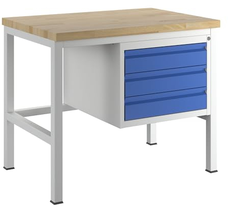 RAU | Werkbank | Gestellbauweise | 3 Schubladen Größe L | Tiefe 700 mm | Breite 1000 mm