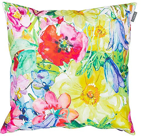 Bean Bag Bazaar Outdoor Cushions Filled, Floral Collection, Green, 43cm x 43cm, Water Resistant, Yellow Outdoor Cushions for Garden Furniture, Garden, Patio