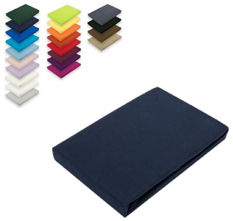 EXKLUSIV HEIMTEXTIL Topper Jersey Spannbettlaken 100% Baumwolle Öko - Tex Zertifiziert, Markenqualität, Steghöhe bis 12 cm, 180 x 200 cm Navyblau