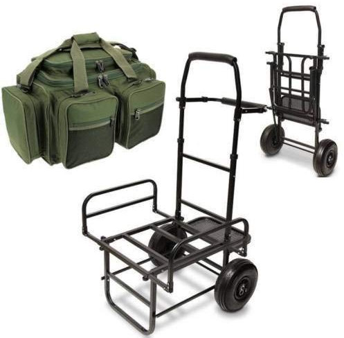 NGT DYNAMIC FISHING TROLLEY CARP COARSE MATCH FOLDS FLAT TWIN WHEEL LARGE BASE XPR CARRYALL BAG