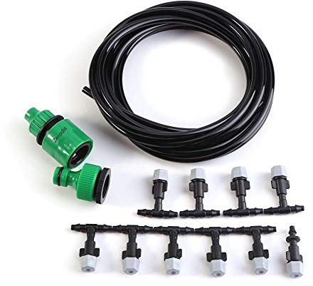 Kit Nebulizadores para Terrazas de Enfriamiento por nebulización Tubería de riego de 4/7 mm Aspersor de boquilla de nebulización Adaptador de grifo Jardín Patio Kit de riego (5M)