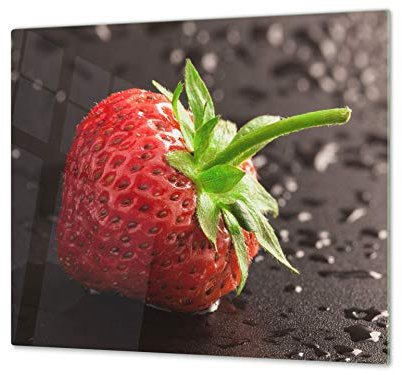 ORIGINALE tagliere in VETRO temperato – Copri-piano cottura a induzione –Tagliere pezzo UNICO (60x52 cm) o DUE pezzi (30x52 cm ognuno); D07 Frutta e Verdura: Fragola 19