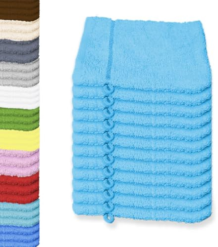 12er Pack Waschhandschuhe aus Baumwolle, Frottee mit Kordelaufhänger 480 g/qm 15x21 cm, Türkis