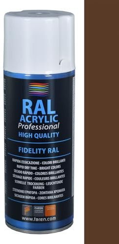 FAREN RAL ACRYLIC, Vernice spray Acrilica 100%, Smalto FIDELITY RAL, Colori Brillanti a Rapida Essiccazione, 400 ml (RAL 8011 MARRONE NOCE)(1pz)