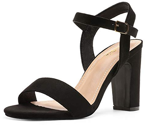 DREAM PAIRS Women's Heeled Sandals Block Heel Ladies Shoes Size Gisela-1,Size 5,Black/Suede,Gisela-1