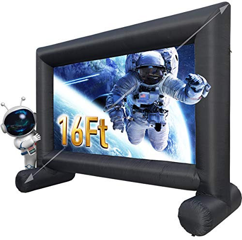16Ft Outdoor and Indoor Inflatable Movie Projector Screen with 240W Blower, Supports Front and Rear Projection, Blow Up Movie Screen for Home Theater Party