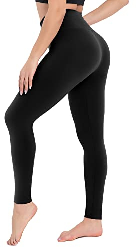 Campsnail Damen Leggings Sporthose mit Hohem Bund - Lang Yogahose Laufhose Fitnesshose Leggins Yoga Sport Leggings Tights für Damen zum Laufen, Radfahren, Fitness-Schwarz-42-48