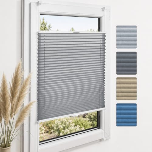 Home-Vision Premium Plissee ohne Bohren Klemmfix Melange Grau B85 x H100cm | Faltrollo mit Klemmträger Lichtdurchlässig Rollo Leinenoptik Blickdicht Sonnenschutz Jalousie für Fenster & Tür