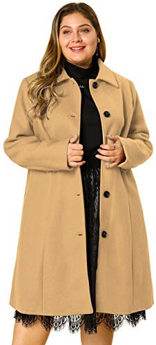 Agnes Orinda Damen Wintermantel, einreihig, mit Gürtel, Übergröße - khaki - 1X