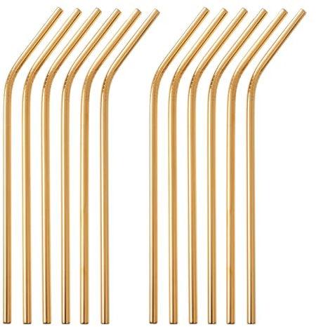 GRÄWE Lot de 12 pailles incurvées en acier inoxydable argenté - Passent au lave-vaisselle - Réutilisables