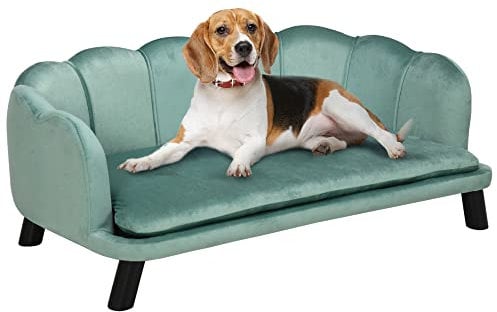 PawHut Canapé Chien lit pour Chien Chat Design Contemporain Coquillage dim. 98L x 60l x 35H cm Coussin Moelleux Velours Vert