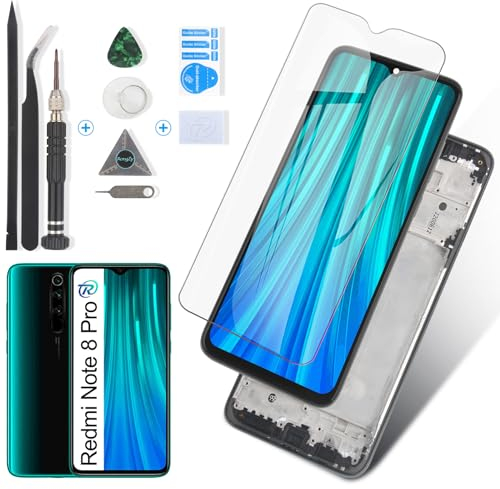 RongZy para Xiaomi Redmi Note 8 Pro M1906G7G LCD+Pantalla Táctil Digitalizador Asamblea Reemplazo +Reparación Herramientas(Un Solo SIM,Negro)