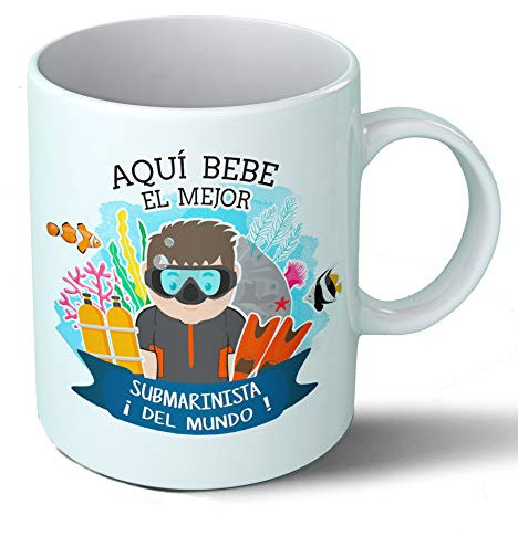 Planetacase - Taza Submarinista - Regalo Original Submarinismo - Cerámica 330 mL - Taza Desayuno Apta para Microondas y Lavavajillas - Resistente a Lavados - Submarinista (Él)