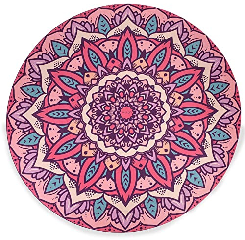 Myga Runde Yogamatte – Vegane Wildlederoberseite mit Gummiunterseite – Umweltfreundliche runde Spielmatte für Familien- und Kinderyoga – 140 cm Durchmesser – Mandala (Rosa, 139 cm)