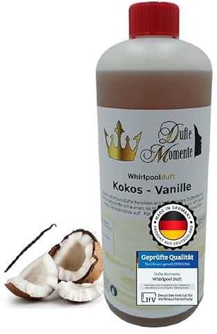 Dufte Momente Whirlpool Duft Kokos-Vanille – exotisch & cremig – schaumfrei für Whirlpool & Badewanne – vegan & Made in Germany (1 Liter)