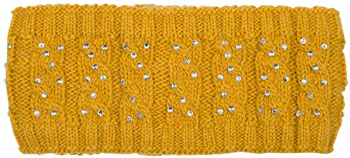 styleBREAKER Damen Stirnband mit Zopfmuster und Strass, weiches Fleece Innenfutter, Haarband, Headband 04026001, Farbe:Curry
