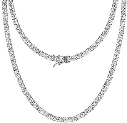 Michooyel Tennis Halskette Herren, Tenniskette Damen, Iced Out Kette Diamant Zirkonia Choker Silber Tennis Chain Necklaces (Golden, Silbrig)