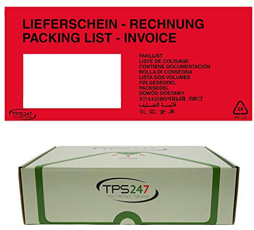 100x TPS247 Lieferscheintaschen - Dokumenttaschen DIN Lang rot selbstklebend (100)