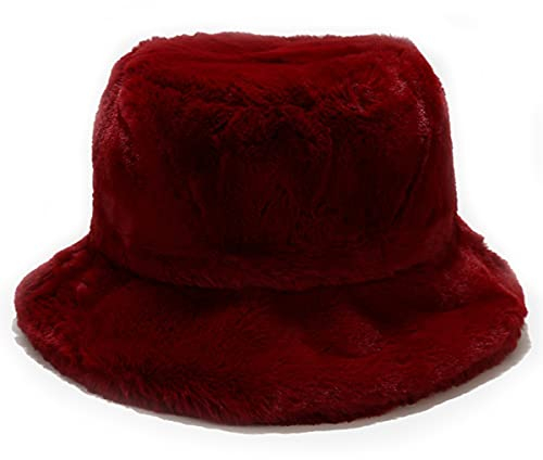 crazy bean Wintermütze Damen Fischerhut Plüsch Winter Warm Eimer Hut Weiche Flauschige Unisex(Burgunderrot)