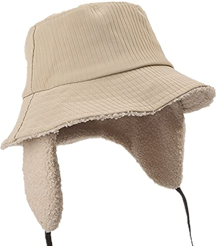 ZffXH Winter Damen Fischerhut, Beige Fleece Regenhut Damen Wasserdicht, Fischerhut Damen Regen, Bucket Hat Damen, Regenhut Gefüttert Damen, Womens Cap with Ear Flaps, Earflap Earmuff Hat, Rain Hat
