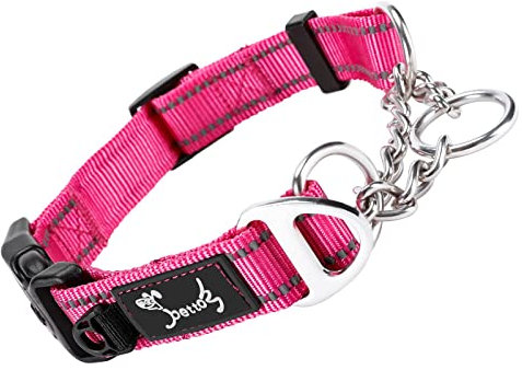 PETTOM Hundehalsband, Zugstopp Halsband Hunde mit Sicherheitsschloss, Halsband Breit Verstellbar und Reflektierend für Große Mittlere und Kleine Hunde (M, Rosa)