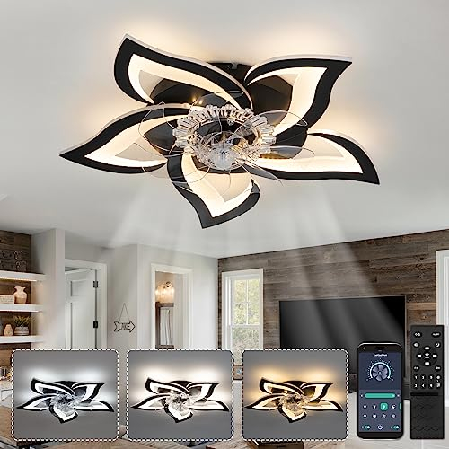 YUNLONG Ventilador Techo con Luz y Mando a Distancia Silencioso Negro Lampara Ventilador Techo Dormitorio Motor DC Reversible Memoria Regulable Plafon Led Ventilador con 6 Velocidades Verano Invierno