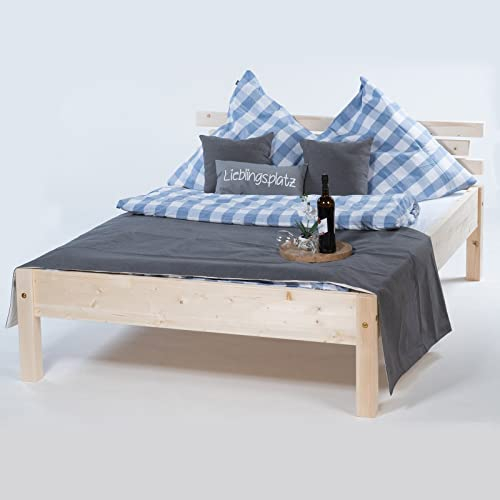 TUGA - Holztech Marken Dübelbett Naturholzbett 300Kg Nannerl belastbar stabil Holzbett Bett Doppelbett 90 120 140 160 180 200 x 200 220 (100 x 200) 58 cm Höhe