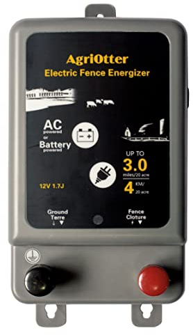 AgriOtter Electric Fence Energizer 15 Acre 2 in 1 Powered by Battery or AC Outlet 8000V 1.75J Pulse Electric