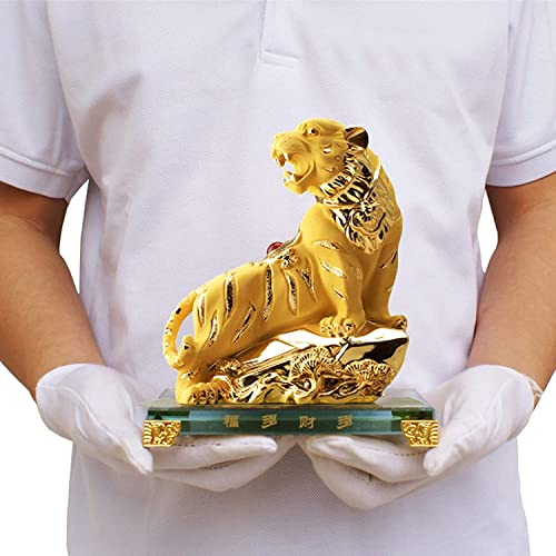 MLSJM Feng Shui Zodiac Tiger, Goldenes Kunstharz Feng Shui Statue Chinesisches Sternzeichen Tier Tiger, Home Office Tischdekoration Figur Geschenkkollektion