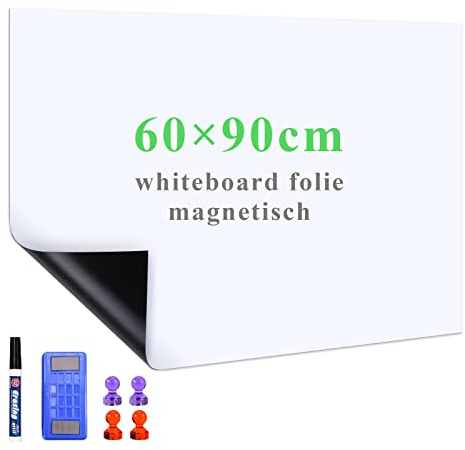 Lyzzxi Whiteboard Folie, 90 * 60cm Magnetisch Selbstklebend Weißwandtafel Folie, Whiteboard Sticker DIY, Inklusive Marker und Schwamm, Wandfolie für glatten Oberflächen in Schule Büro Haus