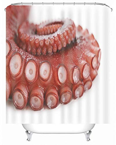 Banemi Duschvorhang Schimmelresistent, Duschvorhang Badewanne Weiß Tintenfisch Polyestergewebe 180X200cm für Eck Dusche mit 12 Duschvorhangringen