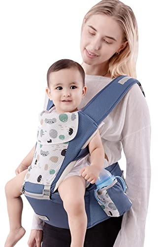 SONARIN Multifonction Porte-bébé avec Siège à Hanche,Coton Porte Bébé Ergonomique Avant et Arrière Porte-bébé Respirant avec Bavoir Salive,Multiposition pour Nouveau-né Enfant 0-36 Mois(Bleu)