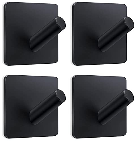 LgowithU Ganchos Adhesivos ara Pared, 4 Piezas 3M Colgador Toalla baño Adhesivo, Acero Inoxidable Mate Colgador Cocina sin Taladro para Cocina y Baño(negro-3)