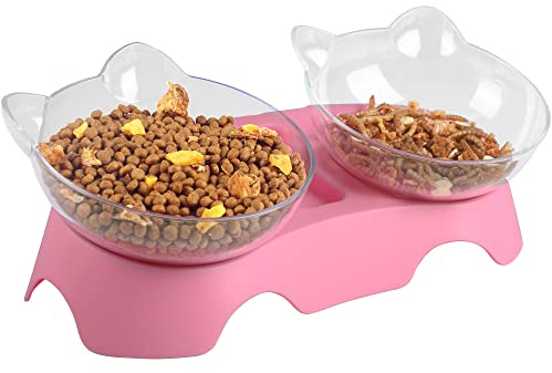 MILIFUN Gamelles pour chat - Gamelles surélevées inclinées - Anti-vomissements - Gamelles orthopédiques pour chat d'intérieur (rose)