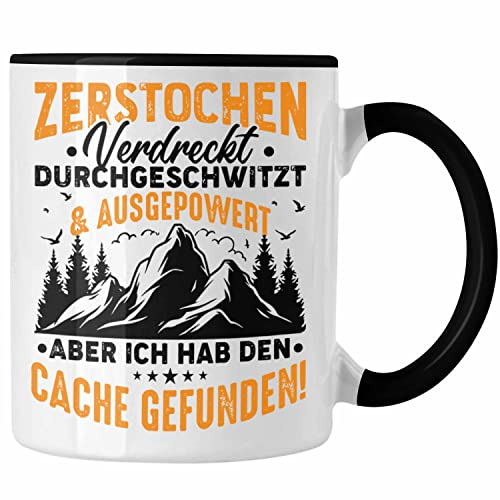 Trendation - Geocaching Tasse Geschenk Lustiger Spruch GPS-Schnitzeljag Geschenkidee Pfadfinder Geburtstag Geocacher (Schwarz)