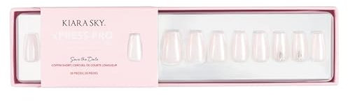 Kiara Sky Press On Nails | XPRESS PRO 100% Acrylic Nails | 30-Piece Kit Includes Nail Glue, Cuticle Pusher, File & Prep Pad | Coffin Short - Save The Date