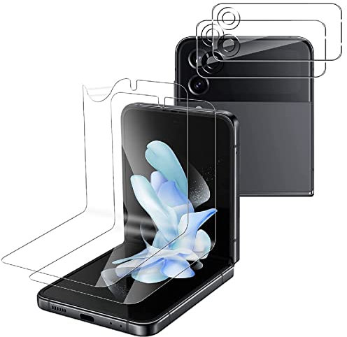 GEEMEE para Samsung Galaxy Z Flip 4 5G Protector de Pantalla + Protector de Lente de cámara de Vidrio Templado,【2 Pack+2 Pack】 Flexible Soft HD Antihuella Alta Sensibilidad Antiarañazos Film
