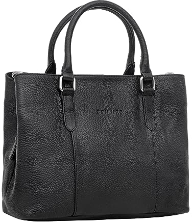 STILORD 'Lexa' Handtasche Damen mittelgroß Leder - Echtleder Bürotasche - Praktische Schultertasche - Elegante Shopper Henkeltasche oder stilvolle Ledertasche, Farbe:schwarz
