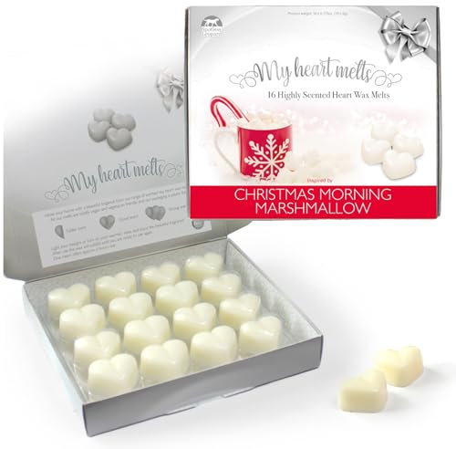 Christmas Morning Wax Melts: 16 x 5g PCS Heart Shaped Scented Wax Melts in a Presentation Gift Box, Vegan & Pet Friendly, Cruelty Free, Candle Alternative