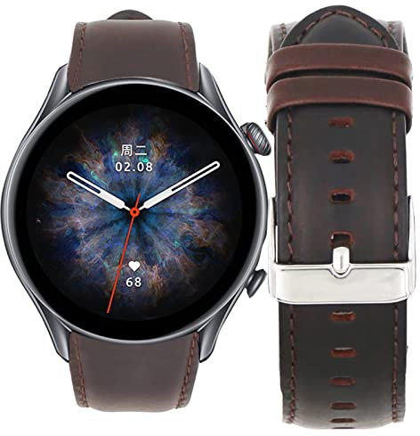 Blueshaweu Bracelet Compatible pour Amazfit GTR 3 Pro Cuir Véritable Bande de Montre Remplacement pour Amazfit Falcon/GTR 2 / GTR 3/GTR 4 (Café Crazy Horse)