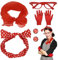 Rockabilly Accessoires Damen, 50er Jahre Accessoires Damen Zubehör mit Chiffon Schal, Katzen Auge Brille, Polka Dots Stirnband Ohrstecker, Handschuh, Bandana Krawatte für 50er 60er Jahre Outfit Damen