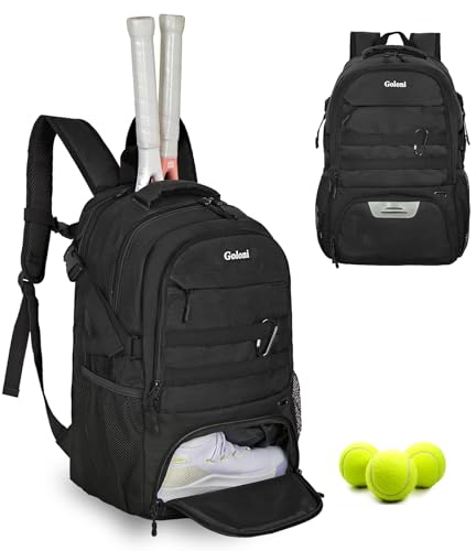 Goloni Zaino da tennis con 2 racchette con scomparto per scarpe ventilato, adatto per pickleball, basket, badminton, calcio, Nero (piccolo), S, Tennis