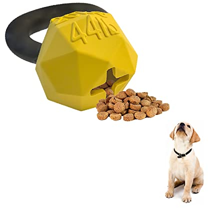 Friends Forever Dog Chew Toy, Interactive Treat Dispensing Toys, Dog Puzzle Fun Indoor Play, Non-Toxic Durable Natural Rubber, Yellow Kettle Bell