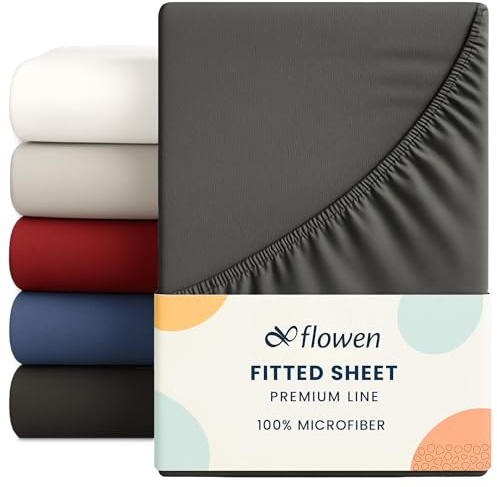 Flowen Spannbettlaken 90 x 190 cm Mikrofaser Spannbetttuch Dunkelgrau für Bett Atmungsaktive Hypoallergene Bettlaken Anti-Milbe Leicht Weich und Knitterfrei mit 30 cm Tiefe Tasche Maschinenwaschbares