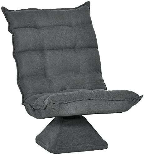 HOMCOM Bodenstuhl Bodensofa mit Verstellbarer Rückenlehne, Drehbarer Relaxsessel, Bodensitzkissen für Wohnzimmer, Büro, Mikrofasertuch, Grau, 62 x 70 x 95 cm