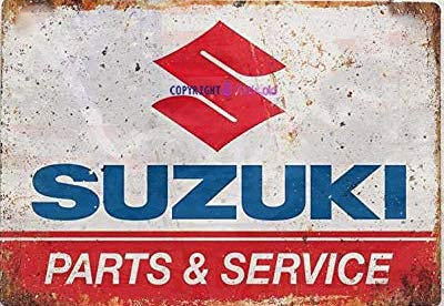 Plaque en métal rétro | Suzuki Parts and Service | Panneau vintage | Home Club Bar Man Cave Garage Ferme Wall Decoration Metal Tin Sign 20,3 x 30,5 cm